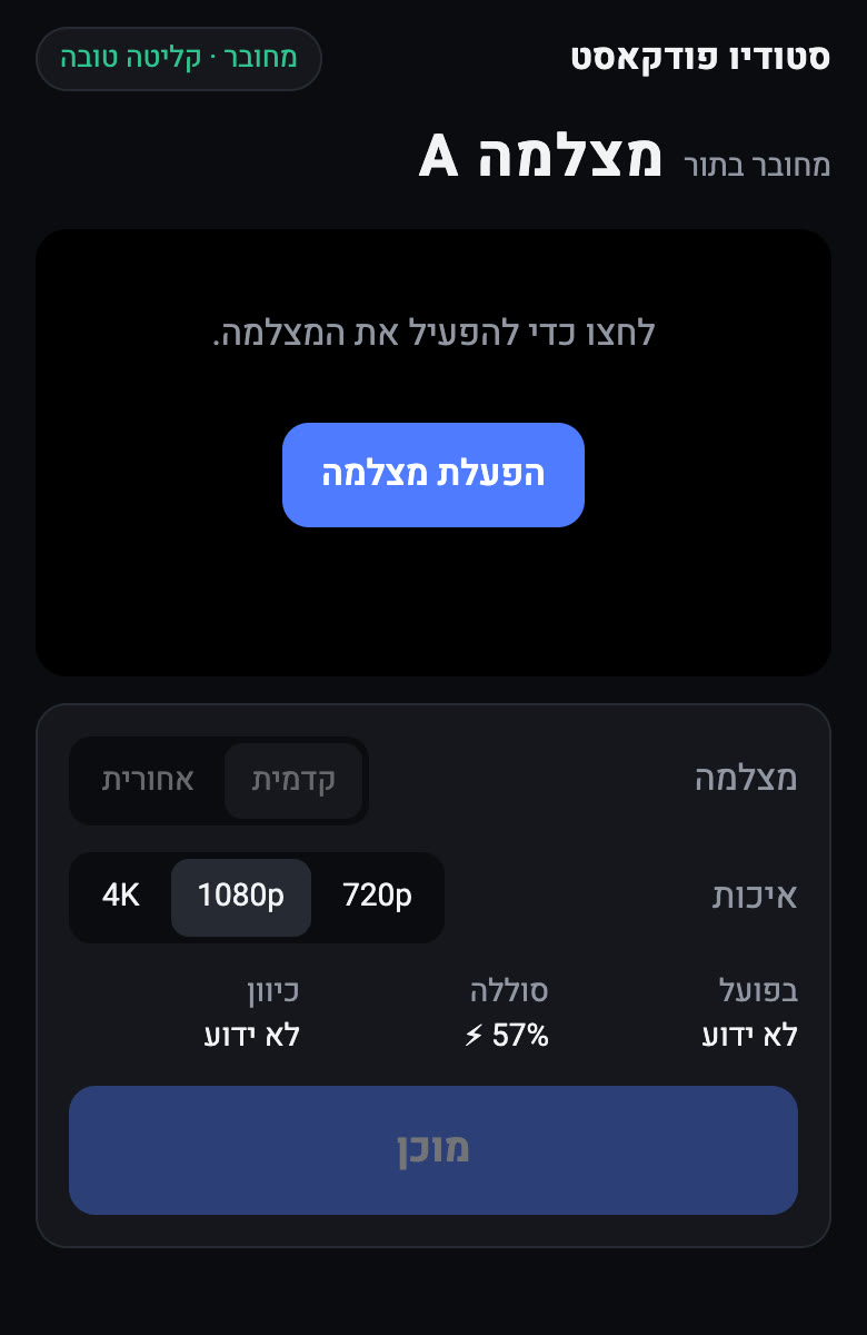 מסך הטלפון לפני הפעלת המצלמה